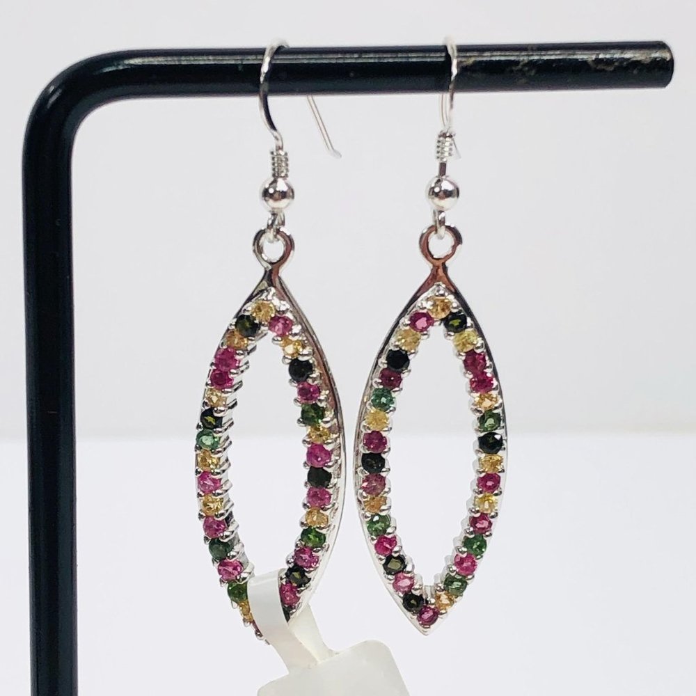 Teardrop Gemstone Earrings Sterling Silver Dangle - Picture 8 of 12